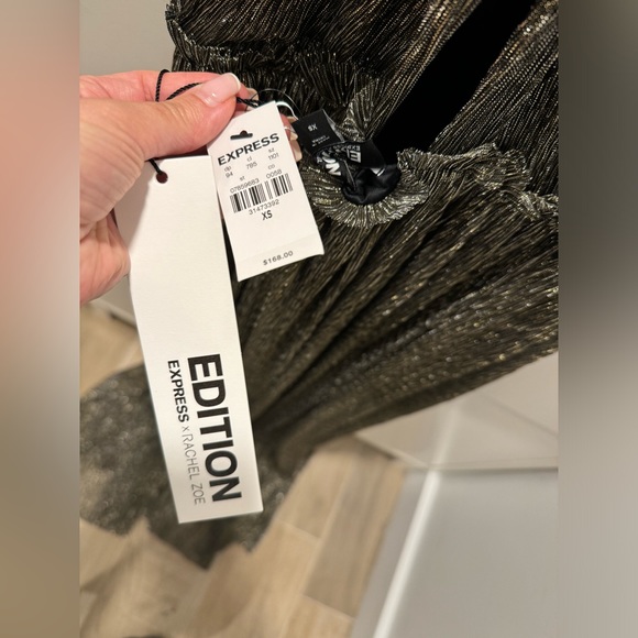 RACHEL ZOE X EXPRESS BLACK METALLIC TIE SHOULDER MAXI DRESS - Picture 7 of 7